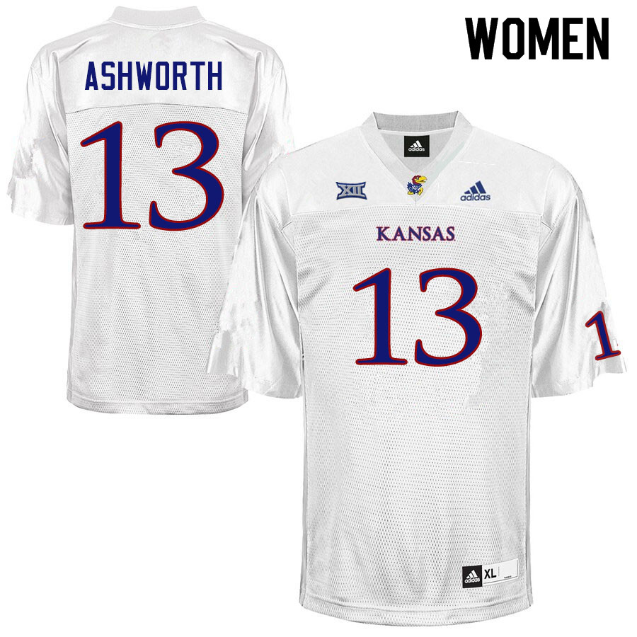 Women #13 Luke Ashworth Kansas Jayhawks College Football Jerseys Sale-White - Click Image to Close